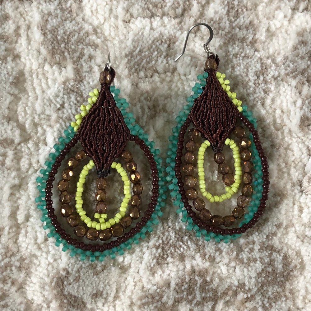 Knitted and Beaded Colorful Dangly Earrings